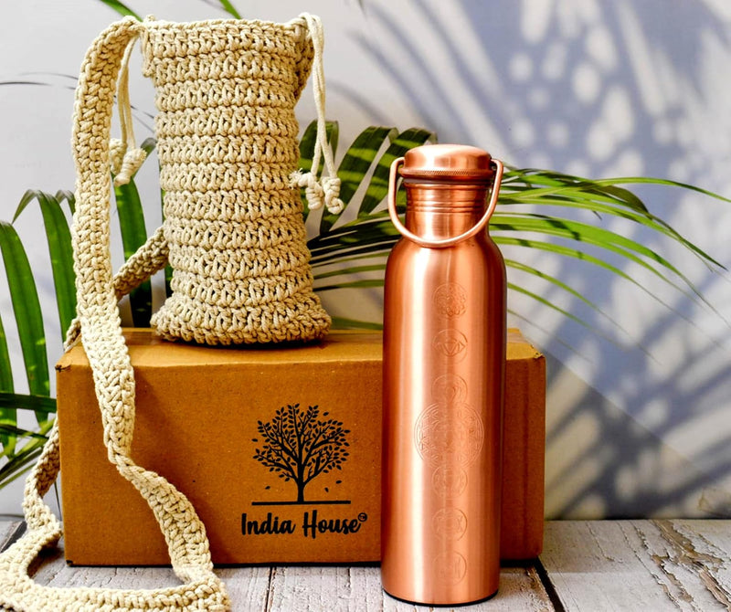Pure Copper Water Bottles | Seamless Leakproof Copper Bottle | Perfect Ayurvedic Copper Bottle (Seven Chakra)
